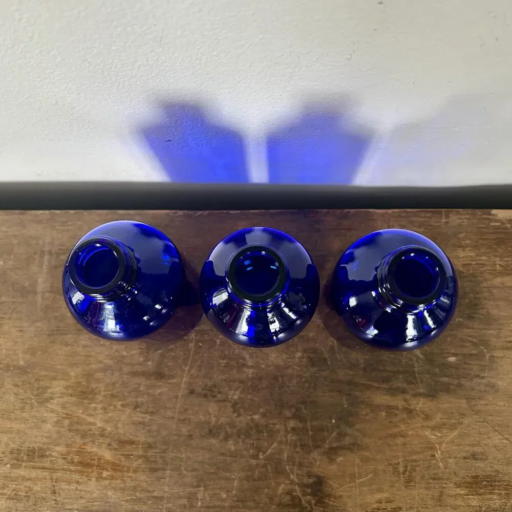 Set of 3 Vintage Cobalt Blue Glass Bottles | Bud Vases | Apothecary Cottagecore